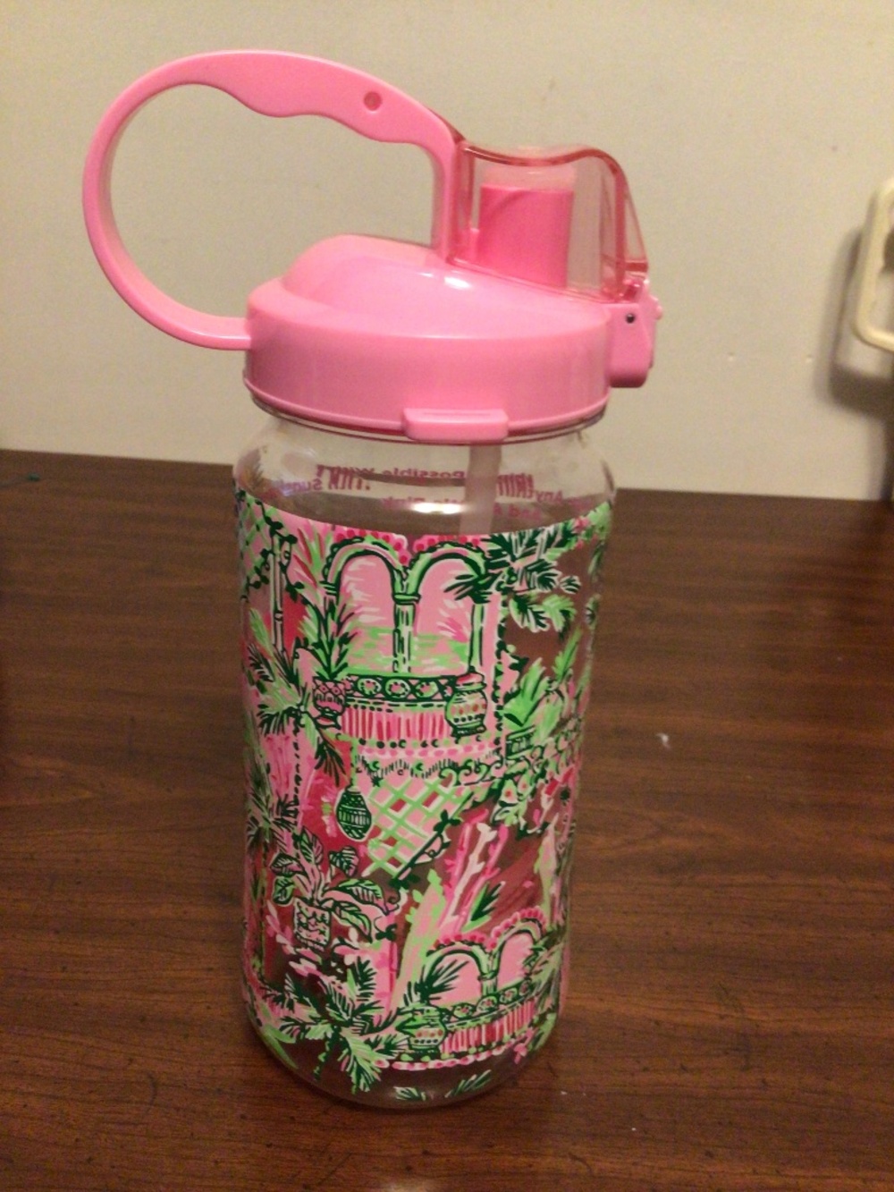 Lily Pulitzer water bottle BPA free with strap to carry  straw or nozzle New